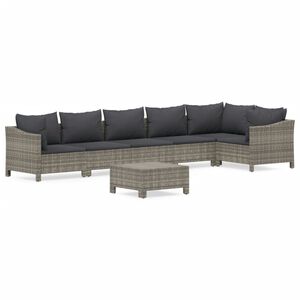 vidaXL 7 Piece Garden Lounge Set with Cushions Grey Poly Rattan