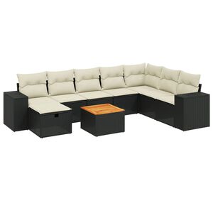 vidaXL 9 Piece Garden Sofa Set with Cushions Black Poly Rattan