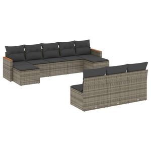 vidaXL 10 Piece Garden Sofa Set with Cushions Grey Poly Rattan