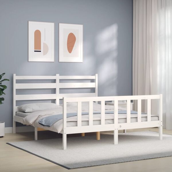 vidaXL Bed Frame without Mattress White King Size Solid Wood Pine