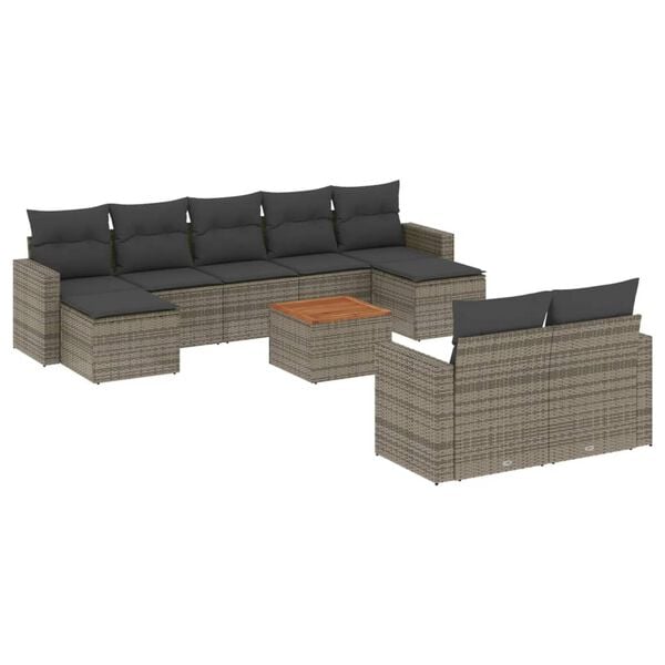 vidaXL 10 Piece Garden Sofa Set with Cushions Grey Poly Rattan