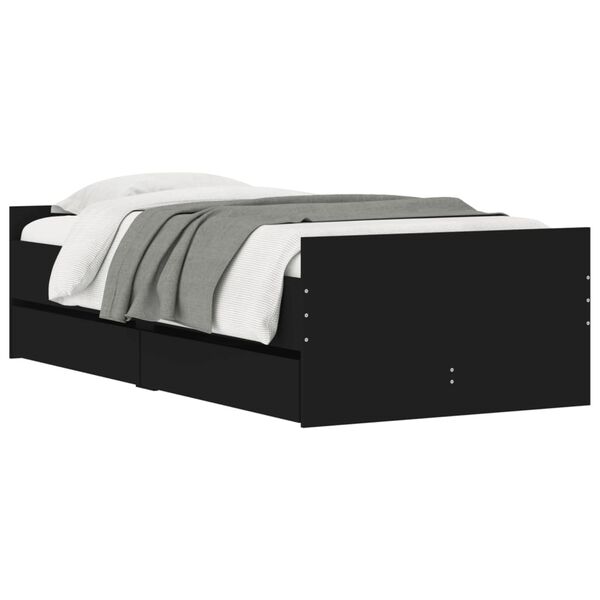 vidaXL Bed Frame with Drawers without Mattress Black 90x190 cm Single