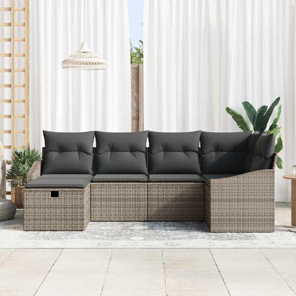 vidaXL Sofa Set with Cushion with Storage Grey Poly Rattan