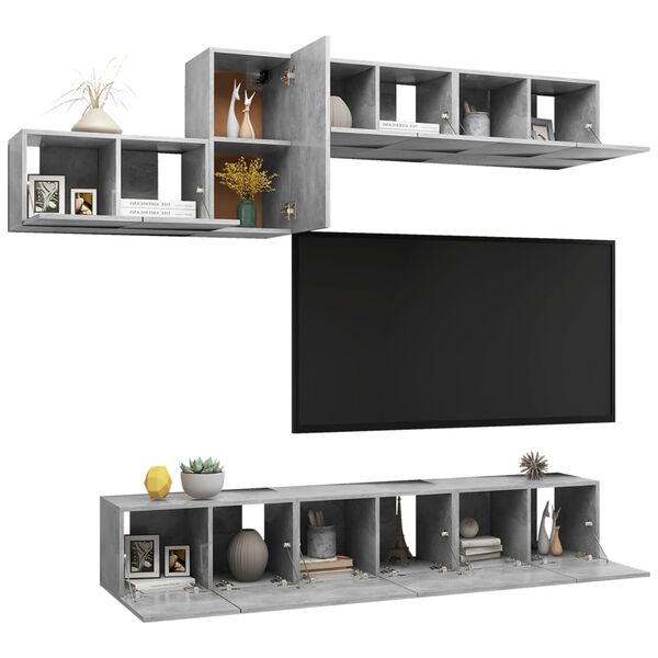 vidaXL 7 Piece TV Cabinet Set Concrete Grey Engineered Wood