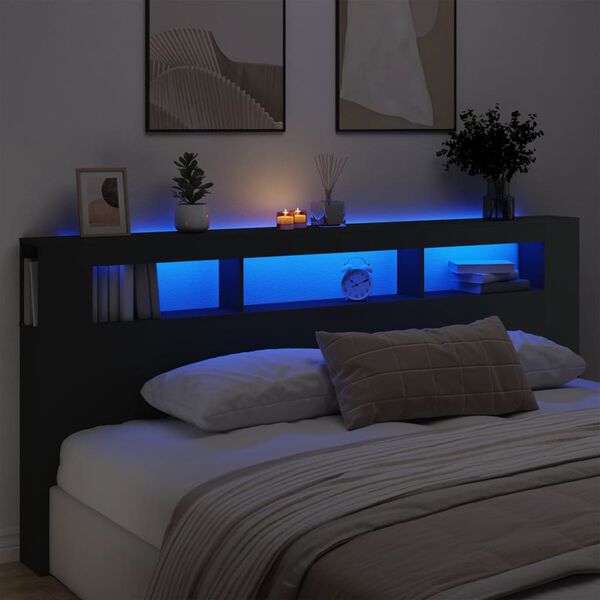 vidaXL LED Headboard Black 220x18.5x103.5 cm Engineered Wood