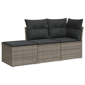 vidaXL 3 Piece Garden Sofa Set with Cushions Grey Poly Rattan