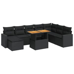 vidaXL 9 Piece Garden Sofa Set with Cushions Black Poly Rattan