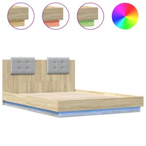 vidaXL Bed Frame with LED without Mattress Sonoma Oak 150x200 cm