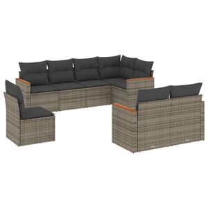 vidaXL 8 Piece Garden Sofa Set with Cushions Grey Poly Rattan