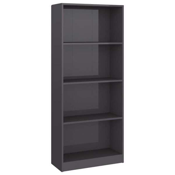 vidaXL 4-Tier Book Cabinet High Gloss Grey 60x24x142 cm Engineered Wood