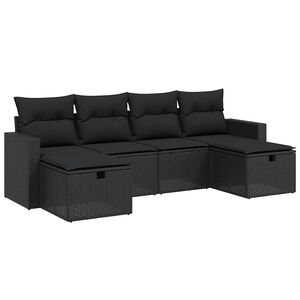 vidaXL 6 Piece Garden Sofa Set with Cushions Black Poly Rattan