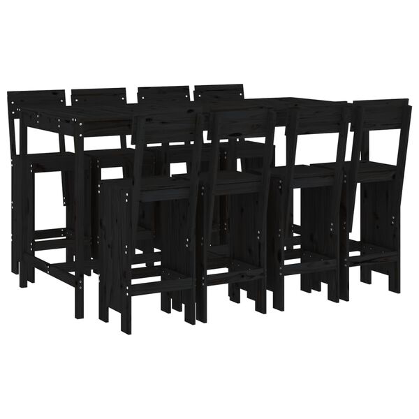 vidaXL 7 Piece Garden Bar Set Black Solid Wood Pine