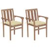 vidaXL Garden Chairs 2 pcs with Cream White Cushions Solid Teak Wood