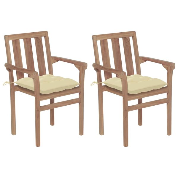 vidaXL Garden Chairs 2 pcs with Cream White Cushions Solid Teak Wood