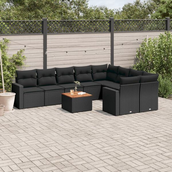 vidaXL 10 Piece Garden Sofa Set with Cushions Black Poly Rattan
