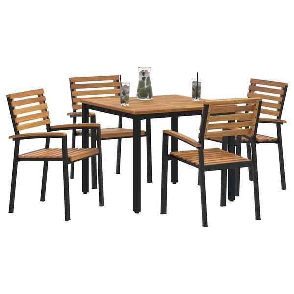 vidaXL Garden Dining Set 5 pcs Black Solid Acacia Wood
