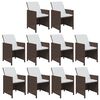 vidaXL 11 Piece Garden Dining Set with Cushions Poly Rattan Brown
