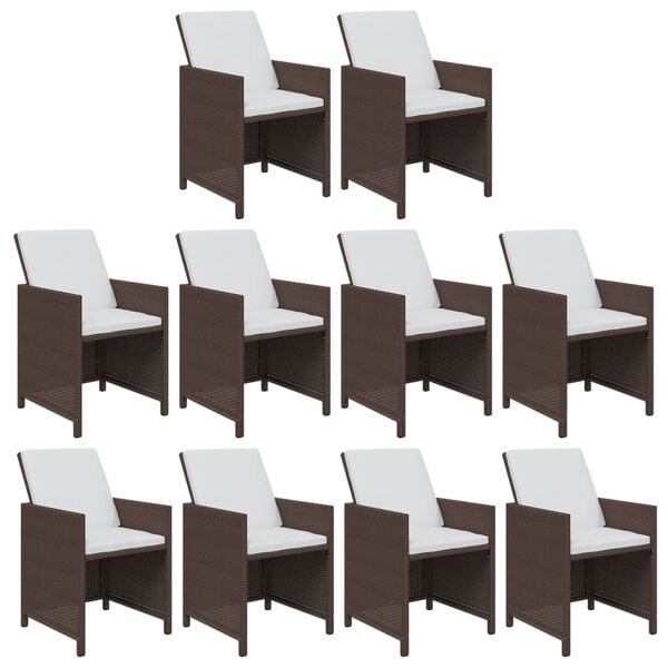 vidaXL 11 Piece Garden Dining Set with Cushions Poly Rattan Brown