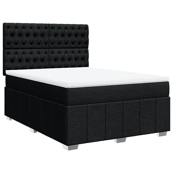 vidaXL Box Spring Bed with Mattress Black Queen Fabric