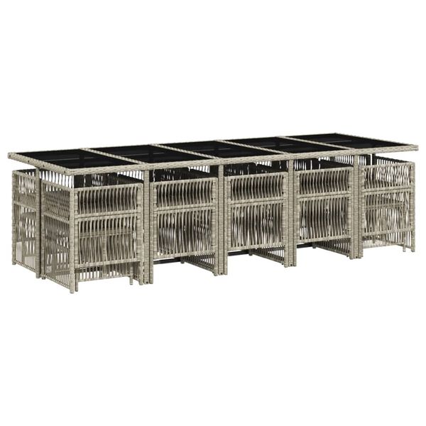 vidaXL 15 Piece Garden Dining Set with Cushions Light Grey Poly Rattan