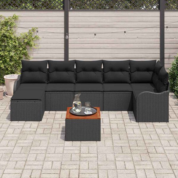 vidaXL Garden Sofa Set 8 pcs Black Poly rattan
