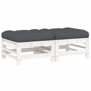 vidaXL Garden Footstools with Cushions 2pcs White Solid Wood Pine