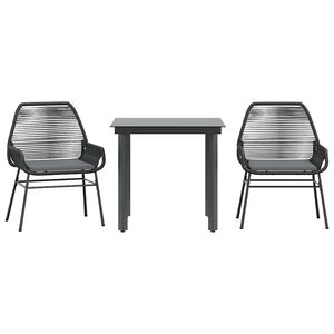 vidaXL 3 Piece Garden Dining Set with Cushions Black Poly Rattan Glass