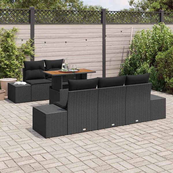vidaXL Garden Sofa Set with Storage 6 pcs Black Poly rattan