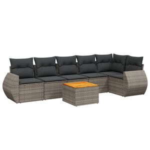 vidaXL 7 Piece Garden Sofa Set with Cushions Grey Poly Rattan