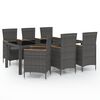 vidaXL 7 Piece Outdoor Dining Set with Cushions Poly Rattan Black and Grey