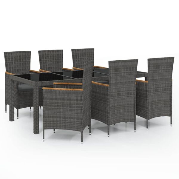 vidaXL 7 Piece Outdoor Dining Set with Cushions Poly Rattan Black and Grey