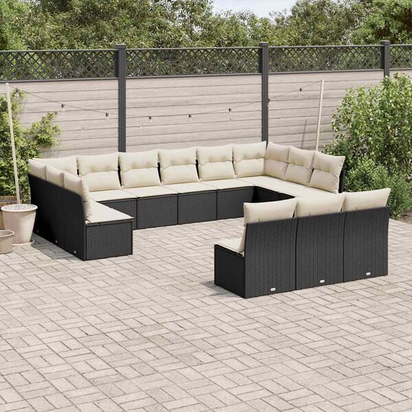 vidaXL 13 Piece Garden Sofa Set with Cushions Black Poly Rattan