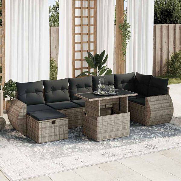 vidaXL 8 Piece Garden Sofa Set with Cushions Grey Poly Rattan
