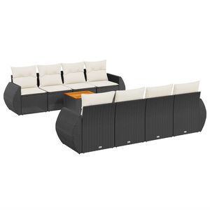vidaXL 9 Piece Garden Sofa Set with Cushions Black Poly Rattan