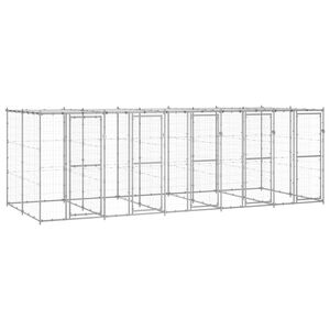 vidaXL Outdoor Dog Kennel Galvanised Steel with Roof 12.1 m&sup2;