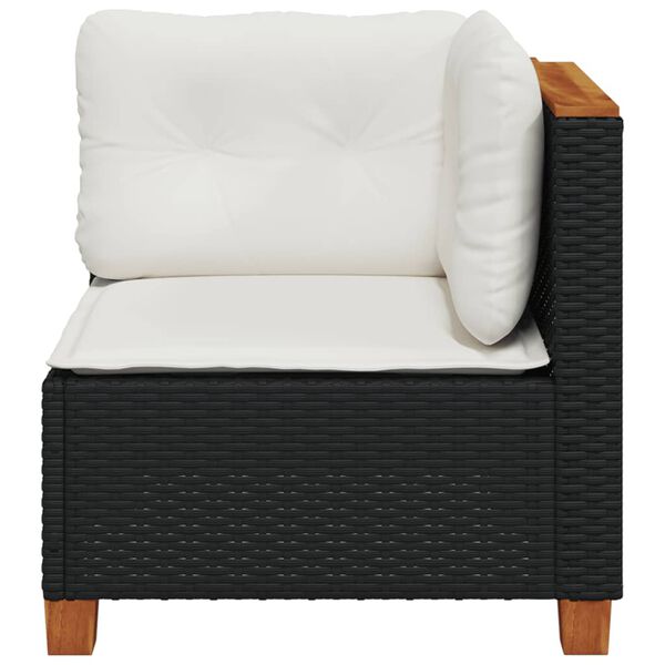 vidaXL Garden Sofa Corner with Cushions Black Poly Rattan
