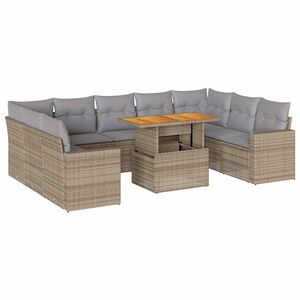 vidaXL 10 Piece Garden Sofa Set with Cushions Beige Poly Rattan