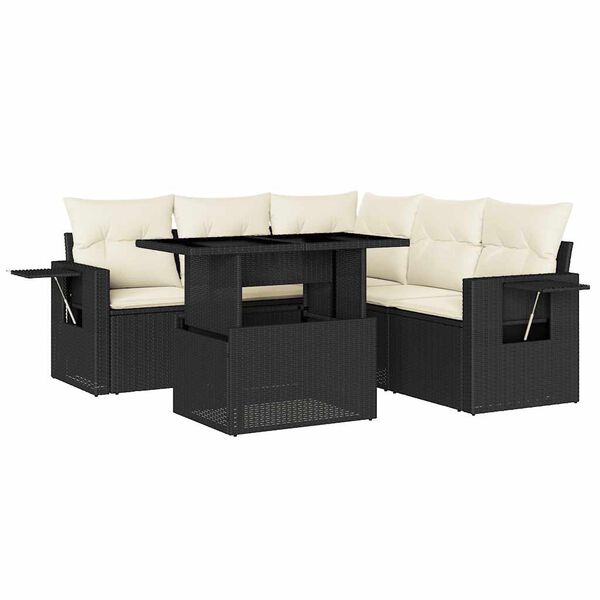 vidaXL 6 Piece Garden Sofa Set with Cushions Black Poly Rattan