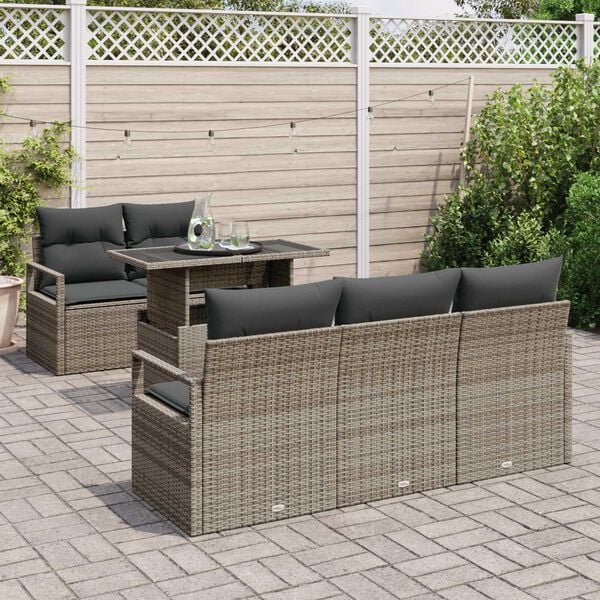 vidaXL Garden Sofa Set with Cushion 6 pcs Grey Poly rattan