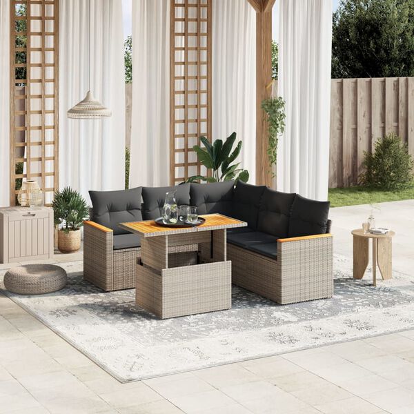 vidaXL 6 Piece Garden Sofa Set with Cushions Grey Poly Rattan