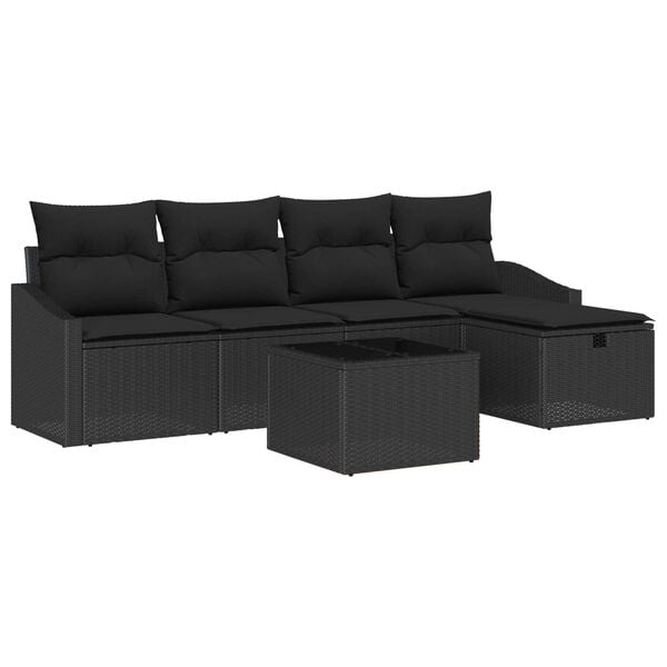 vidaXL Sofa Set with Cushion with Storage 6 pcs Black Poly Rattan