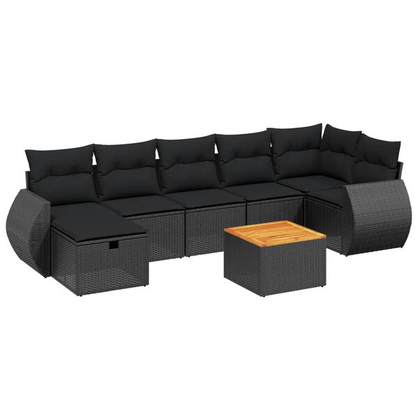 vidaXL 8 Piece Garden Sofa Set with Cushions Black Poly Rattan