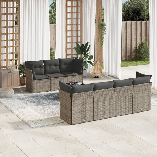vidaXL 8 Piece Garden Sofa Set with Cushions Grey Poly Rattan