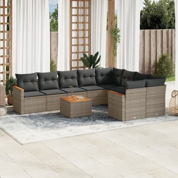 vidaXL 10 Piece Garden Sofa Set with Cushions Grey Poly Rattan