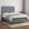 vidaXL Box Spring Bed with Mattress&LED Dark Grey 137x187 cm Double Size Fabric