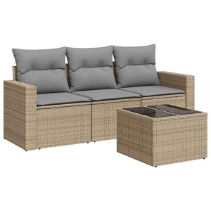 vidaXL 4 Piece Garden Sofa Set with Cushions Beige Poly Rattan