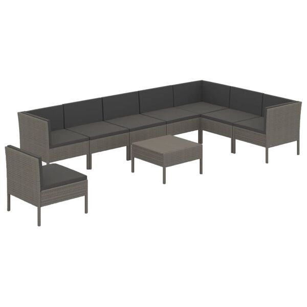 vidaXL 9 Piece Garden Lounge Set with Cushions Poly Rattan Grey