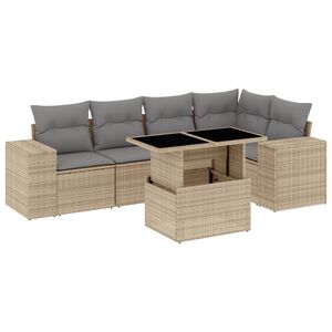 vidaXL 6 Piece Garden Sofa Set with Cushions Beige Poly Rattan
