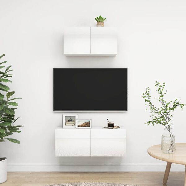 vidaXL 2 Piece TV Cabinet Set High Gloss White Engineered Wood