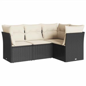 vidaXL 4 Piece Garden Sofa Set with Cushions Black Poly Rattan